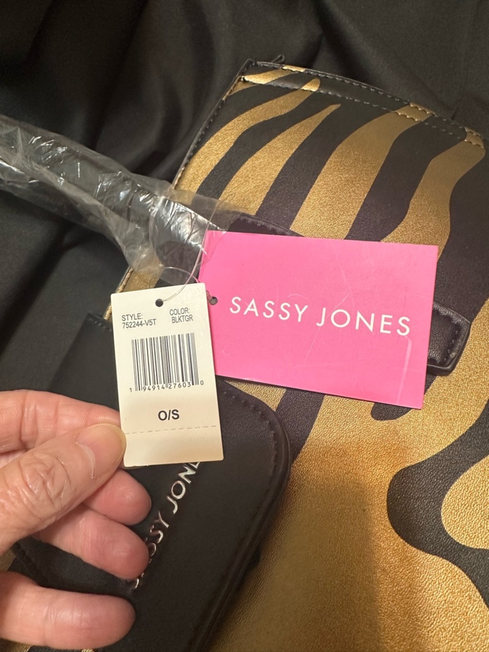 Sassy Jones Zebra-Stripe Satchel in Brown and Black - Picture 7 of 9